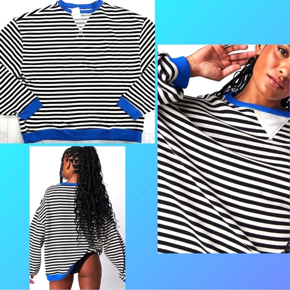 Never worn - Free People Classic Striped Oversized Crewneck Sweatshirt - Picture 7 of 7